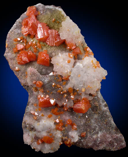 Wulfenite on Calcite with Mimetite from Sierra de Los Lamentos, Chihuahua, Mexico