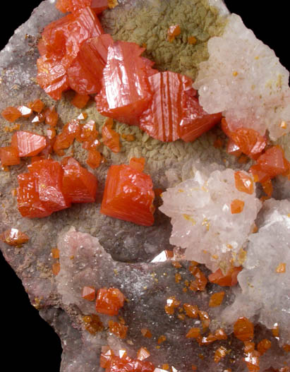 Wulfenite on Calcite with Mimetite from Sierra de Los Lamentos, Chihuahua, Mexico