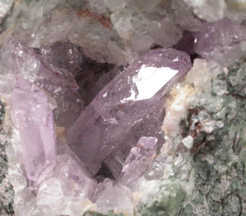 Quartz var. Amethyst on Calcite from Capurru Quarry, Osilo, Sassari Province, Sardinia, Italy