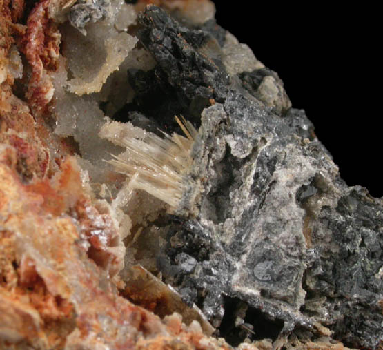 Cerussite on etched Galena and Quartz from Southwest Chester County Mine, Phoenixville, Chester County, Pennsylvania