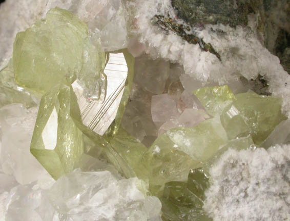 Datolite with Calcite on Quartz from Prospect Park Quarry, Prospect Park, Passaic County, New Jersey