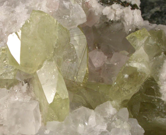 Datolite with Calcite on Quartz from Prospect Park Quarry, Prospect Park, Passaic County, New Jersey