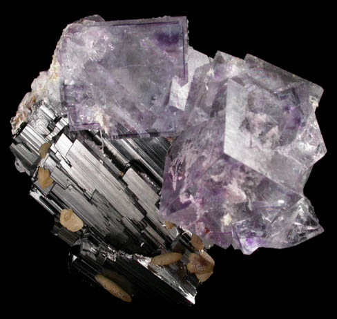 Fluorite with Jamesonite inclusions plus Ferberite from Yaogangxian Mine, Nanling Mountains, Hunan, China