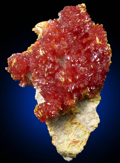 Orpiment on Barite from El'brusskiy Mine, 35 km NE of Mount Elbrus, Kabardino-Balkarian Republic, Russia