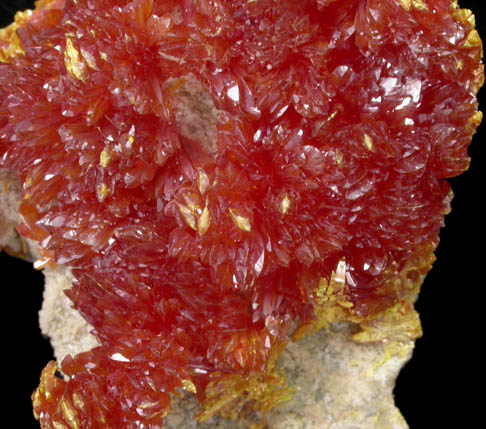 Orpiment on Barite from El'brusskiy Mine, 35 km NE of Mount Elbrus, Kabardino-Balkarian Republic, Russia