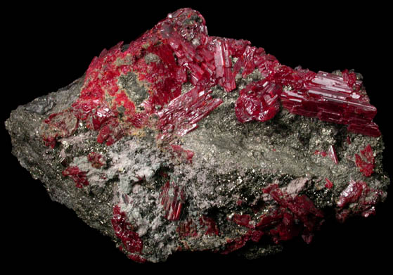 Realgar on Pyrite from Cavnic Mine (Kapnikbanya), Maramures, Romania