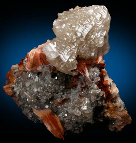Cerussite (twinned crystals) on Barite from Mibladen, Haute Moulouya Basin, Zeida-Aouli-Mibladen belt, Midelt Province, Morocco