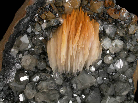 Cerussite and Barite over Galena from Mibladen, Haute Moulouya Basin, Zeida-Aouli-Mibladen belt, Midelt Province, Morocco