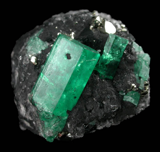 Beryl var. Emerald with Pyrite from Muzo Mine, Vasquez-Yacop District, Boyac Department, Colombia