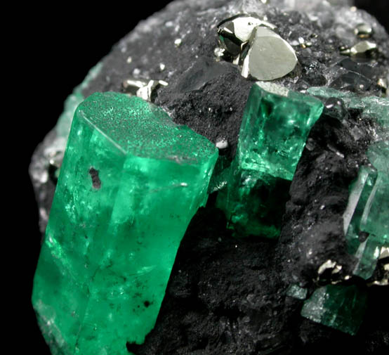 Beryl var. Emerald with Pyrite from Muzo Mine, Vasquez-Yacop District, Boyac Department, Colombia