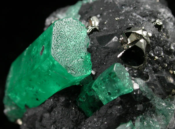 Beryl var. Emerald with Pyrite from Muzo Mine, Vasquez-Yacop District, Boyac Department, Colombia