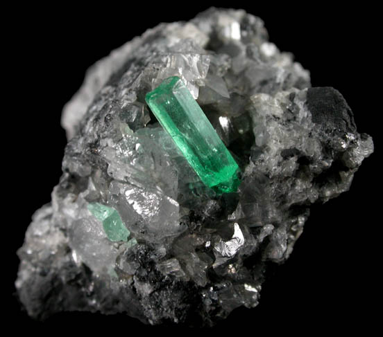 Beryl var. Emerald in Calcite from Polveros Mine, Vasquez-Yacop District, Boyac Department, Colombia