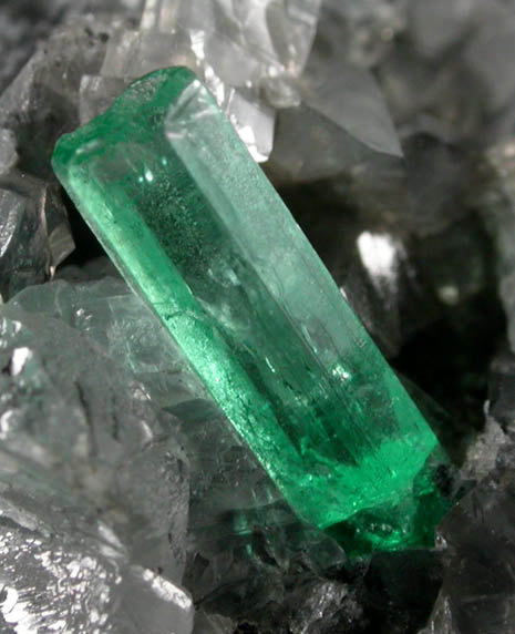 Beryl var. Emerald in Calcite from Polveros Mine, Vasquez-Yacop District, Boyac Department, Colombia