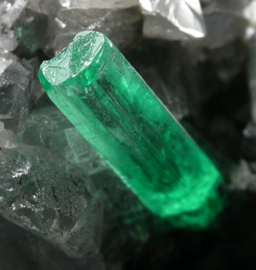 Beryl var. Emerald in Calcite from Polveros Mine, Vasquez-Yacop District, Boyac Department, Colombia