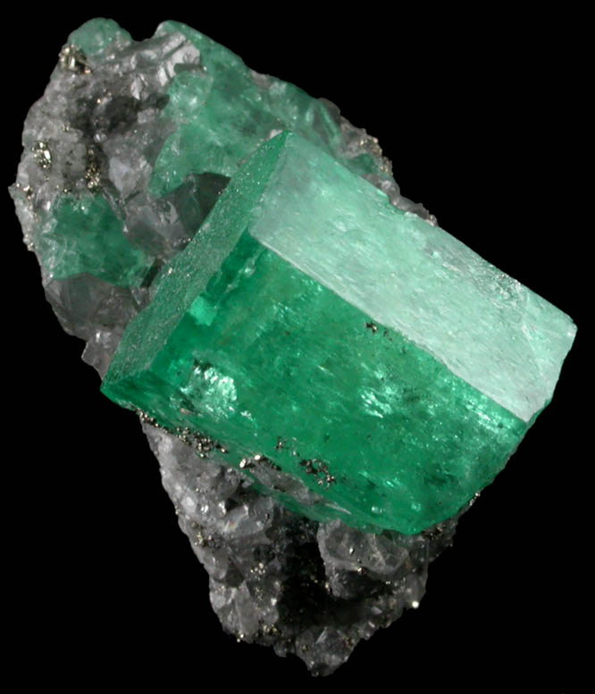 Beryl var. Emerald with Pyrite in Calcite from Coscuez Mine, Vasquez-Yacop District, Boyac Department, Colombia