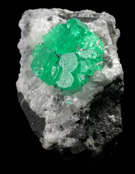 Beryl var. Emeralds on Calcite from Muzo Mine, Vasquez-Yacopí District, Boyacá Department, Colombia