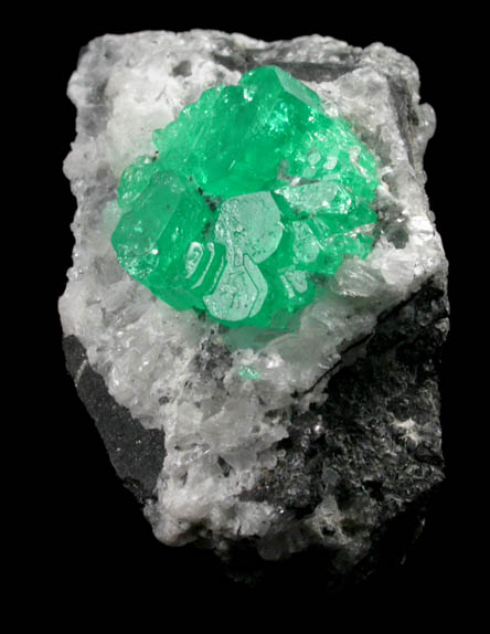 Beryl var. Emeralds on Calcite from Muzo Mine, Vasquez-Yacop District, Boyac Department, Colombia