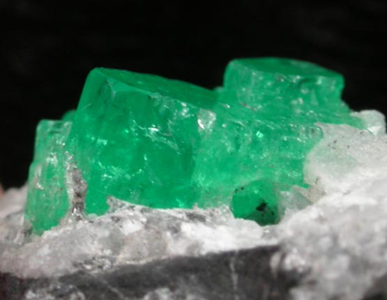 Beryl var. Emeralds on Calcite from Muzo Mine, Vasquez-Yacop District, Boyac Department, Colombia