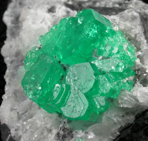 Beryl var. Emeralds on Calcite from Muzo Mine, Vasquez-Yacop District, Boyac Department, Colombia