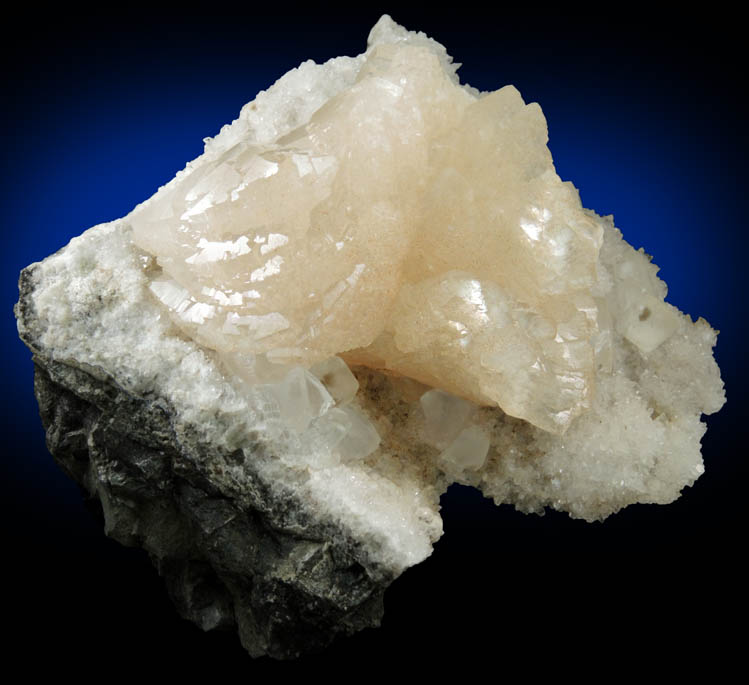 Heulandite on Quartz with Calcite from Prospect Park Quarry, Prospect Park, Passaic County, New Jersey