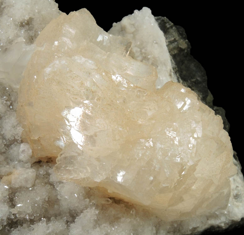 Heulandite on Quartz with Calcite from Prospect Park Quarry, Prospect Park, Passaic County, New Jersey