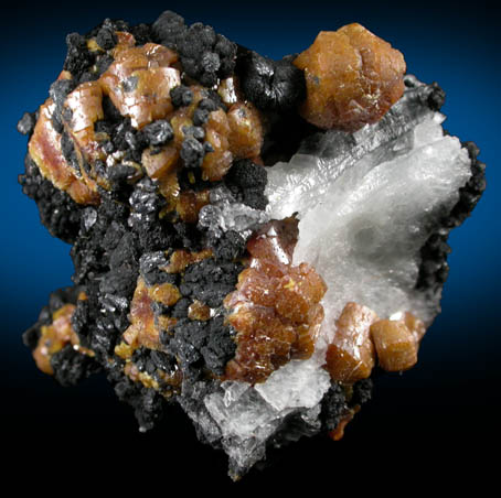 Mimetite var. Campylite with Psilomelane on Barite from Drygill Mine, Caldbeck Fells, Cumberland, England