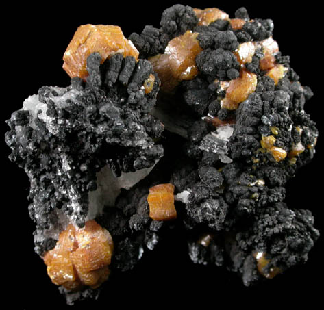 Mimetite var. Campylite with Psilomelane on Barite from Drygill Mine, Caldbeck Fells, Cumberland, England