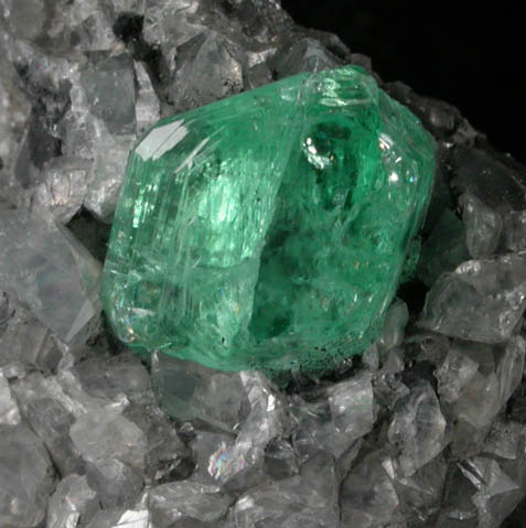 Beryl var. Emerald in Calcite from La Pita Mine, Vasquez-Yacop District, Boyac Department, Colombia