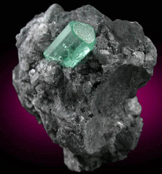 Beryl var. Emerald in Calcite from Polveros Mine, Vasquez-Yacop District, Boyac Department, Colombia