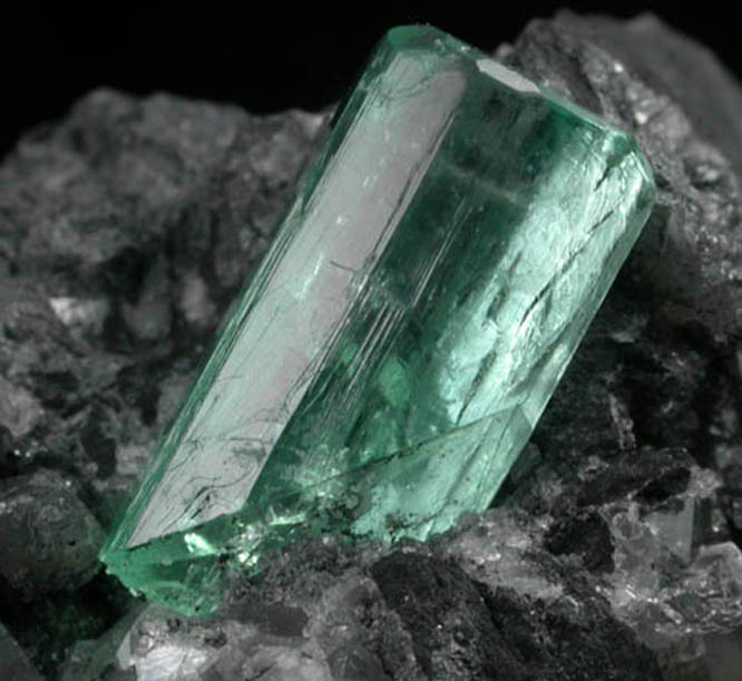 Beryl var. Emerald in Calcite from Polveros Mine, Vasquez-Yacop District, Boyac Department, Colombia