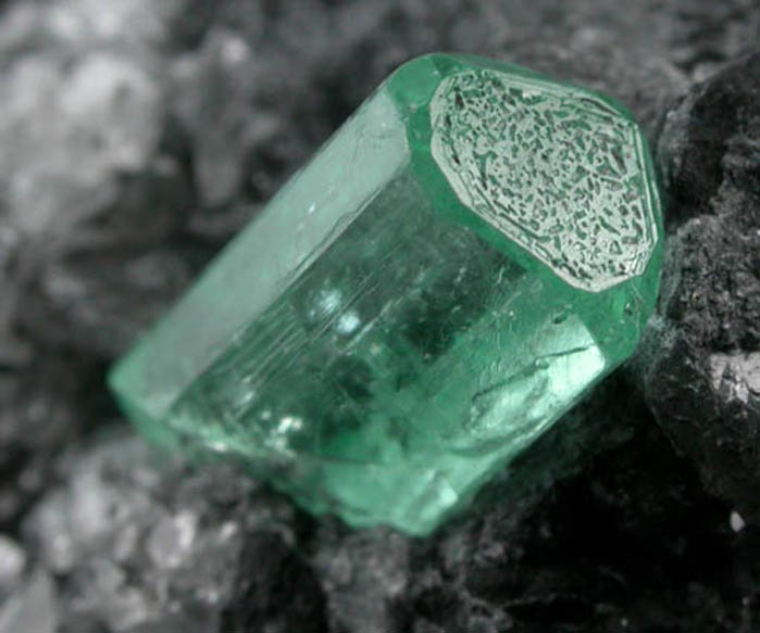 Beryl var. Emerald in Calcite from Polveros Mine, Vasquez-Yacop District, Boyac Department, Colombia