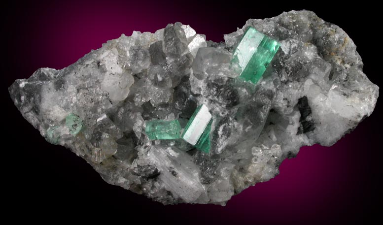 Beryl var. Emeralds in Calcite from Coscuez Mine, Vasquez-Yacop District, Boyac Department, Colombia