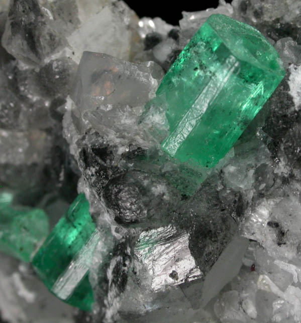 Beryl var. Emeralds in Calcite from Coscuez Mine, Vasquez-Yacop District, Boyac Department, Colombia