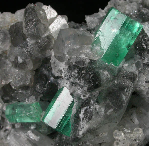 Beryl var. Emeralds in Calcite from Coscuez Mine, Vasquez-Yacop District, Boyac Department, Colombia