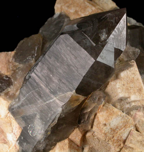 Quartz var. Smoky on Microcline from Ossipee Mountains, Carroll County, New Hampshire