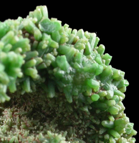 Pyromorphite on Quartz from Manhan Lead Mines, Loudville District, 3 km northwest of Easthampton, Hampshire County, Massachusetts