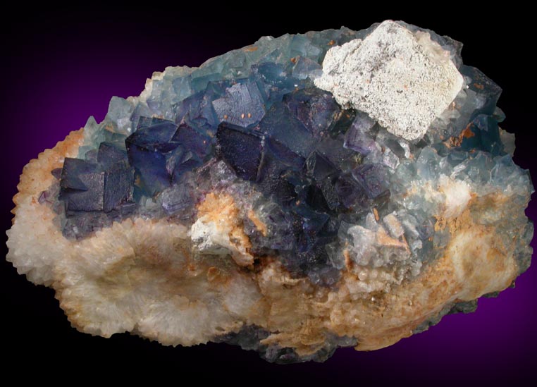 Fluorite and Wulfenite on Quartz with Galena, Anglesite from Blanchard Mine, Hansonburg District, 8.5 km south of Bingham, Socorro County, New Mexico