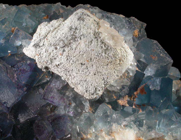Fluorite and Wulfenite on Quartz with Galena, Anglesite from Blanchard Mine, Hansonburg District, 8.5 km south of Bingham, Socorro County, New Mexico