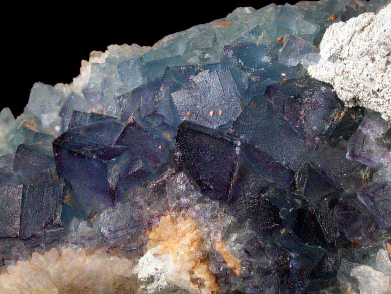 Fluorite and Wulfenite on Quartz with Galena, Anglesite from Blanchard Mine, Hansonburg District, 8.5 km south of Bingham, Socorro County, New Mexico