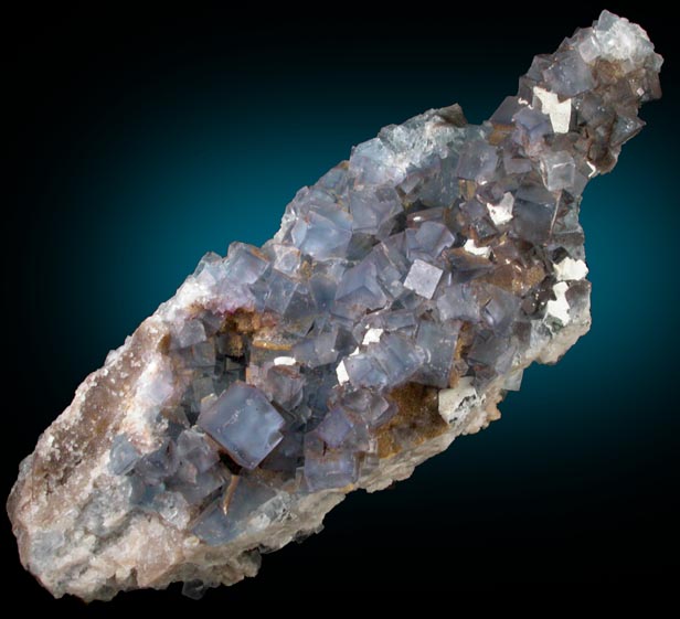 Fluorite on Quartz with Galena, Anglesite from Blanchard Mine, Hansonburg District, 8.5 km south of Bingham, Socorro County, New Mexico