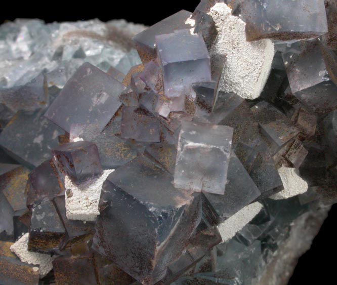 Fluorite on Quartz with Galena, Anglesite from Blanchard Mine, Hansonburg District, 8.5 km south of Bingham, Socorro County, New Mexico