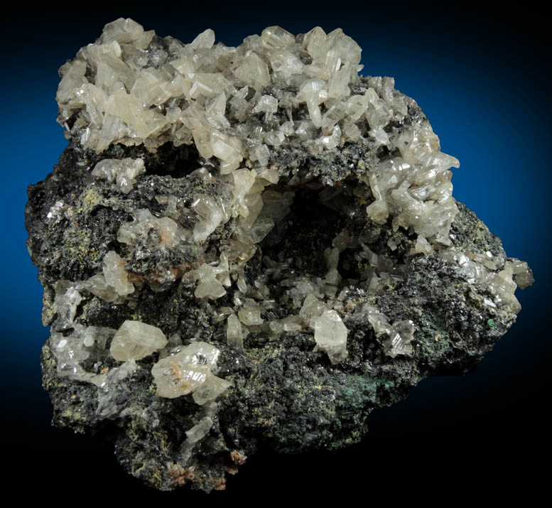 Cerussite (twinned crystals) on Galena with Oxyplumboromite from Touissit Mine, 21 km SSE of Oujda, Jerada Province, Oriental, Morocco