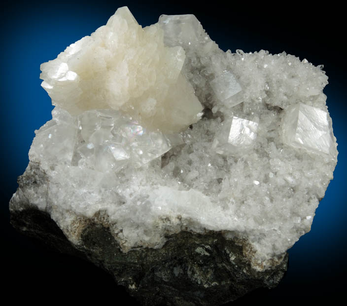 Heulandite, Calcite, Quartz from Prospect Park Quarry, Prospect Park, Passaic County, New Jersey