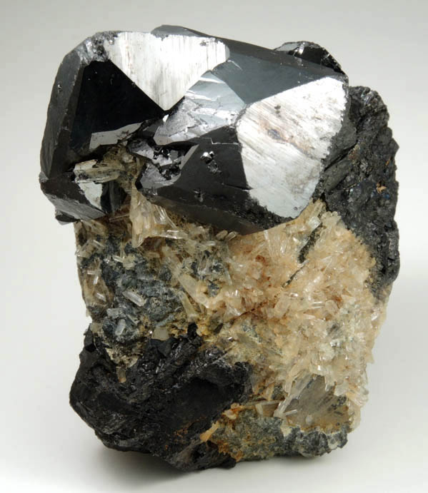 Ferberite on Quartz from Tazna Mine, Cerro Tazna, Potosi Department, Bolivia