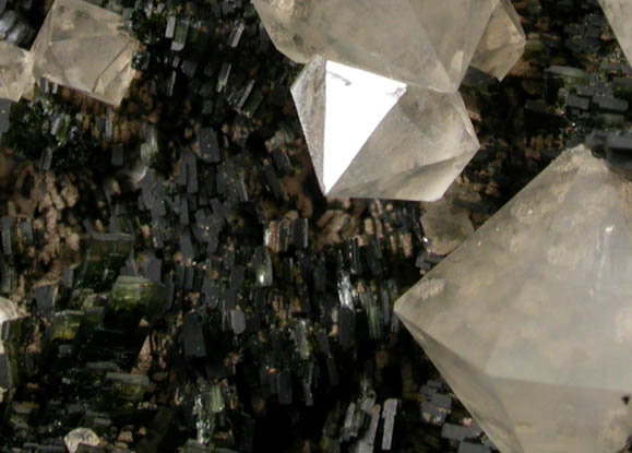 Quartz (dipyramidal) on Hedenbergite from Dalnegorsk, Primorskiy Kray, Russia