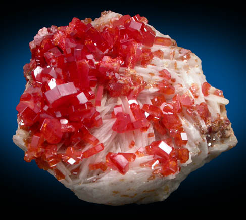 Vanadinite on Barite from Mibladen, Haute Moulouya Basin, Zeida-Aouli-Mibladen belt, Midelt Province, Morocco