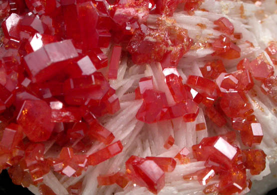 Vanadinite on Barite from Mibladen, Haute Moulouya Basin, Zeida-Aouli-Mibladen belt, Midelt Province, Morocco