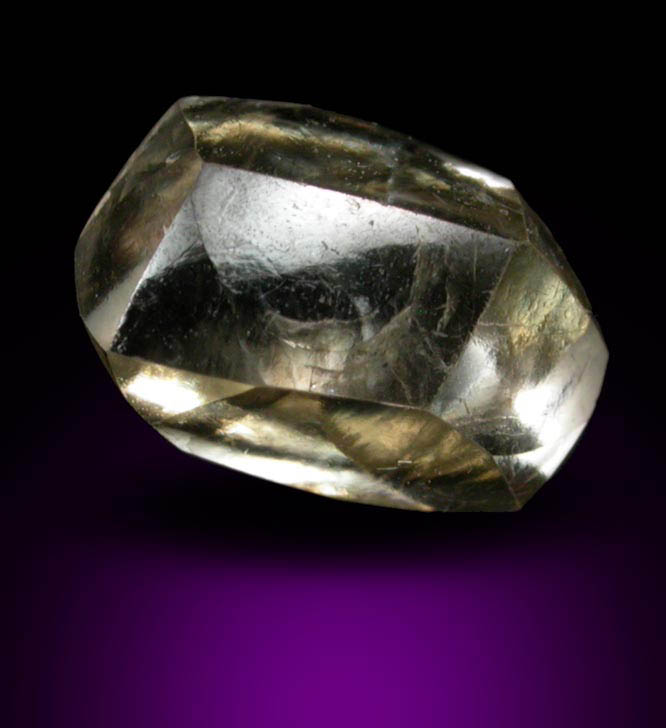 Diamond (1.34 carat yellow-gray cuttable elongated dodecahedral crystal) from Vaal River Mining District, Northern Cape Province, South Africa