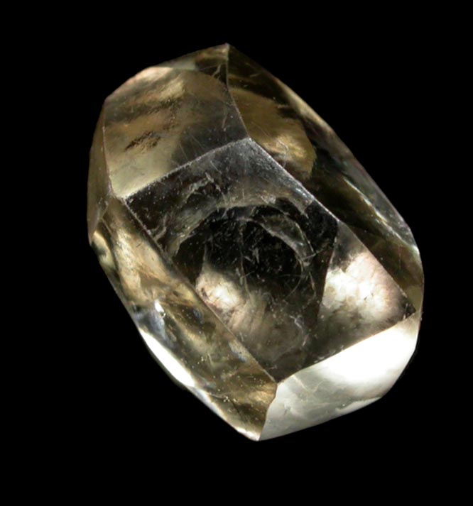 Diamond (1.34 carat yellow-gray cuttable elongated dodecahedral crystal) from Vaal River Mining District, Northern Cape Province, South Africa