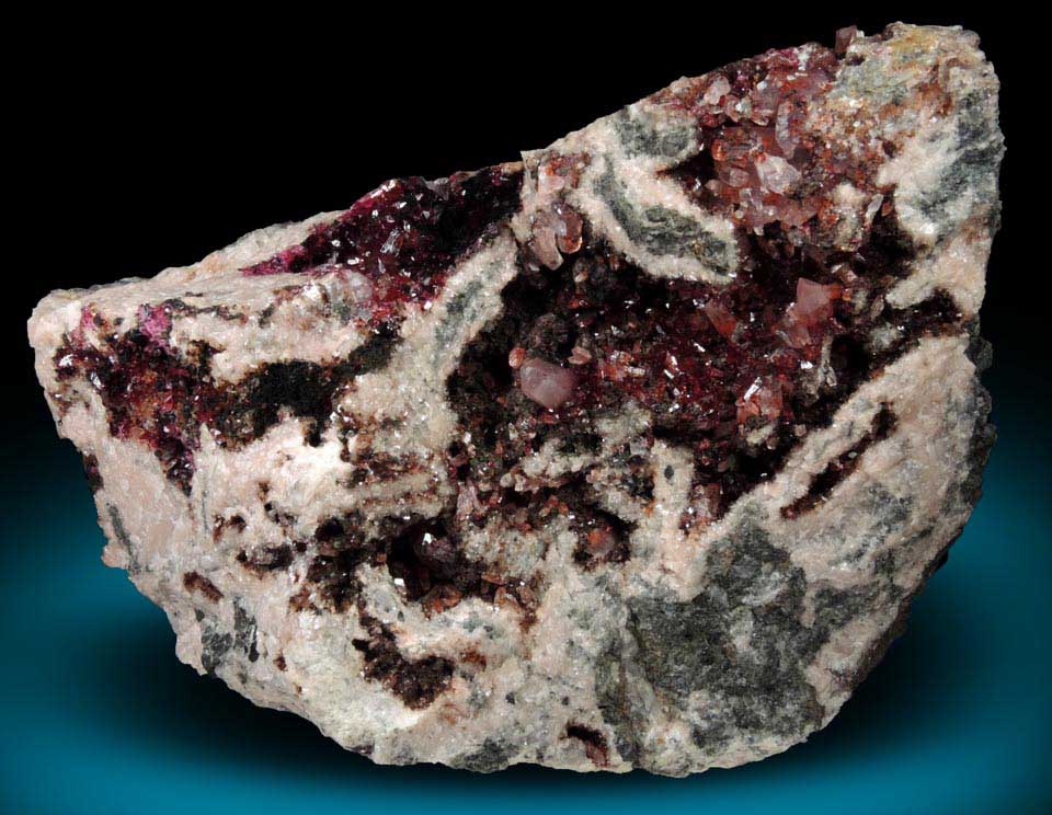 Roselite, Calcite, Heterogenite from Bou Azzer District, Anti-Atlas Mountains, Tazenakht, Ouarzazate, Morocco